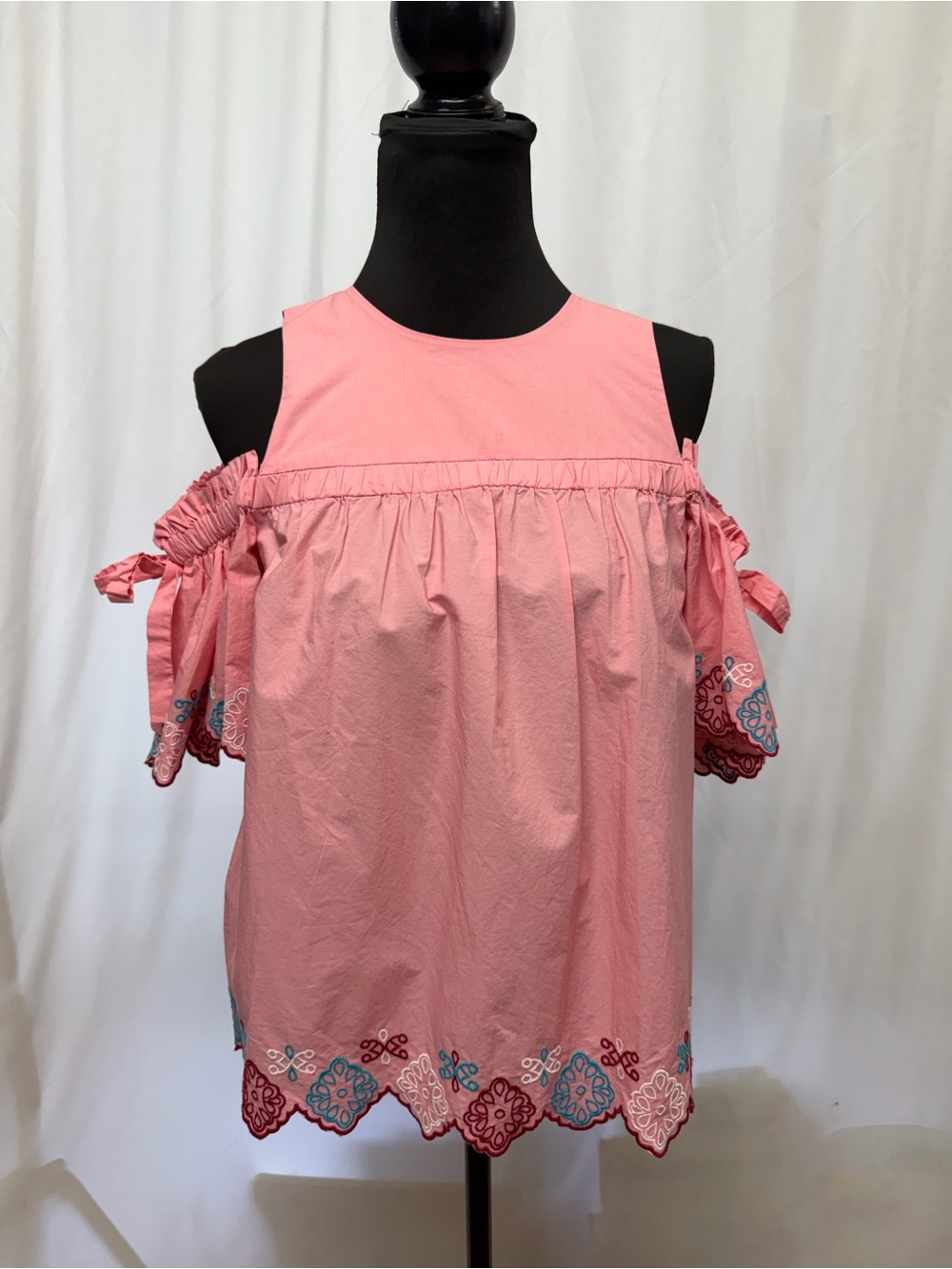 LOFT XS Pink Embroidered Cold Shoulder Top NWT - Picture 3 of 9